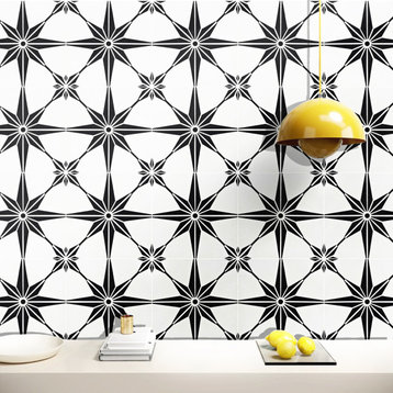 Moroccan Handmade Cement Tiles 8"x8" Black, White, Encaustic Tile,Set Of 12.