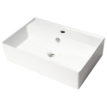 White 24" Modern Rectangular Above Mount Ceramic Sink With Faucet Hole
