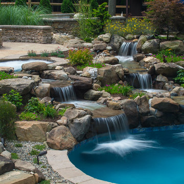 Swimming Pool with custom waterfalls & hot tub.
