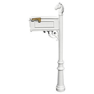 Mailbox Post System-Fluted Base, No Address Plates or Numbers, White
