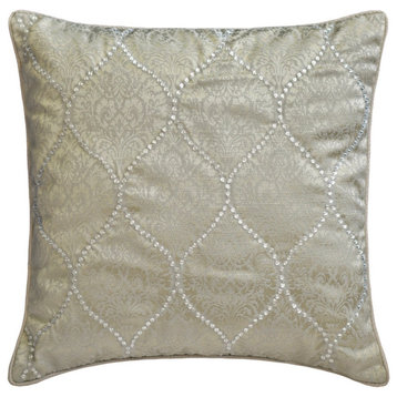 Silver Grey Jacquard Damask Victorian  22"x22" Throw Pillow Cover - Evelyn Grace