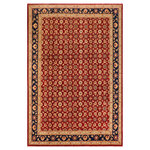 Bareens Designer Rugs - Classic Ziegler Mercedes Red Blue Hand-Knotted Wool Rug - 9'11'' x 14'2'' - Enhance the ambiance of your home with this magnificent Persian-influenced Turkish hand-knotted rug made by skilled artisans capable of creating the most exceptional vegetable dyes and hand-spun wool. This exquisite handmade rug is a one-of-a-kind Peshawar Kafkaz, otherwise identified as Chobi, Chobi Peshawar, Oushak, or Ziegler rug. These handmade rugs are crafted in Pakistan utilizing superior-quality wool imported from Australia, New Zealand, and Korea in two types of weaves: the Persian weave and the Mori weave. This rug is meticulously crafted by hand using the finest natural vegetable dyes extracted from local plants. The artisans use a blend of hand-spun local and fine merino wool, resulting in a rug with a compelling texture, higher lanolin content, and longer staple. The artisans occasionally incorporate natural or artificial silk into the pile to enhance specific motifs. The finished product is an awe-inspiring execution of flawless design and an understated palette that exudes elegance.