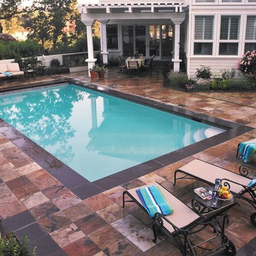 New slate patio around an existing pool