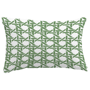 Rattan Geometric Geometric Print Throw Pillow With Linen Texture, Green, 14"x20"