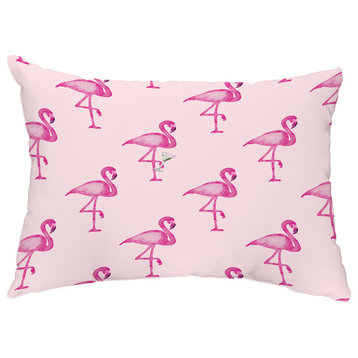Flamingo Fanfare Martini 14"x20" Abstract Decorative Outdoor Pillow, Pink