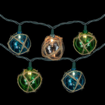 10ct Natural Jute Wrapped Multi-Color Ball Christmas Light Set 6ft Green Wire