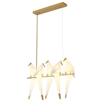 Gold Carbon Steel Frame With White Plastic Birds LED Light Fixture