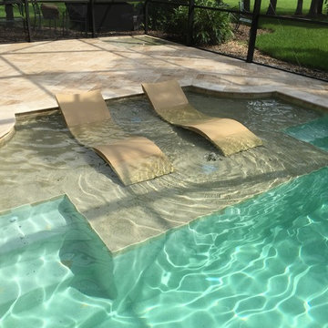 Complete Renovation adding a spa and Sunshelf,kitchen,vein cut Ivory Travertine