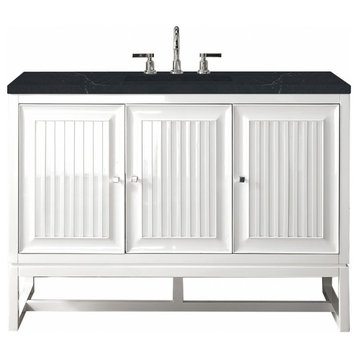 48 Inch Modern White Single Sink Bathroom Vanity Charcoal Quartz, James Martin