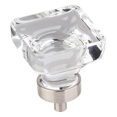 1-3/8" Ol Glass Harlow Glass Cabinet Knob, Satin Nickel
