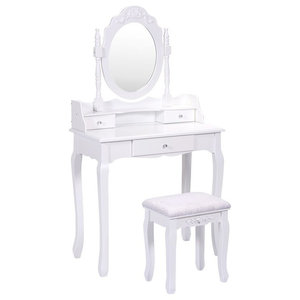 Costway Contemporary P2 MDF Vanity Dressing Table Set with 4 Drawers in  White - Traditional - Bedroom & Makeup Vanities - by Homesquare | Houzz
