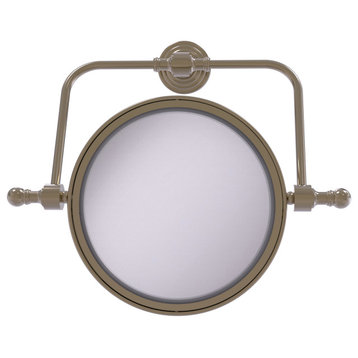 Retro Wave Wall Mounted Swivel Make-Up Mirror 8" 2xMagnification, Antique Pewter