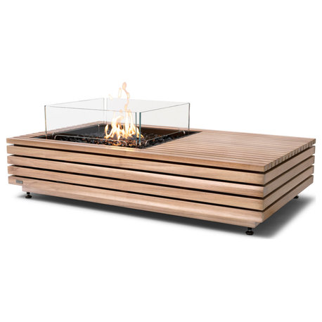 EcoSmart™ Manhattan 50 Compact Fire Table - Ethanol/Gas Fire Pit, Teak, Gas Burner (Lp/Ng)