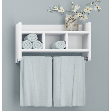 25" Bath Storage Shelf, Two Towel Rods, Gray, White