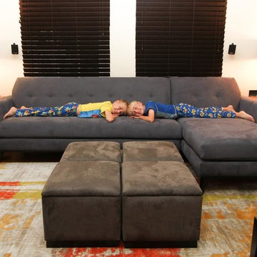 Grey Suede Modern Sectional w/ Kids | The Sofa Company