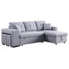 Maklaine Linen Fabric Reversible Sleeper Sectional Storage Chaise Stool in Gray