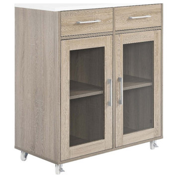 Modway Wood Cuisine Kitchen Cart with Full-Glide Drawers in Oak/White