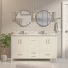California 60" Bathroom Vanity, White, Carrara Marble, Double