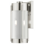 Livex Lighting - Livex Lighting Sheridan 2 Light Brushed Nickel Medium Outdoor Wall Lantern - The Sheridan outdoor collection has a clean, crisp look and contemporary appeal. This two-light stainless steel medium wall lantern has a brushed nickel finish and features electrical plated smoke glass.