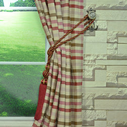 Paroo Cotton Blend Middle Check Versatile Pleat Curtains & Drapes Tassel Tieback - Curtains