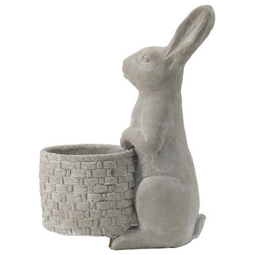 Attentive Standing Rabbit Planter or Plant Stand, Gray