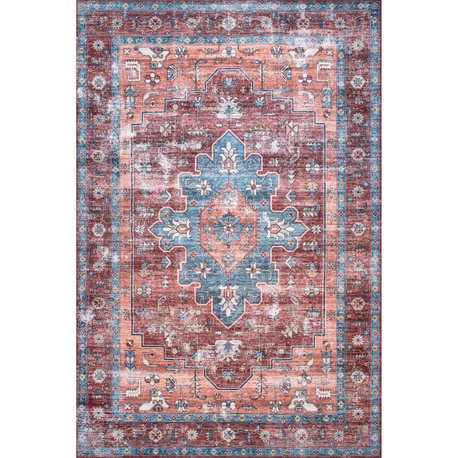 Nuloom Zena Machine Washable Medallion Area Rug, Rust 4'x6'