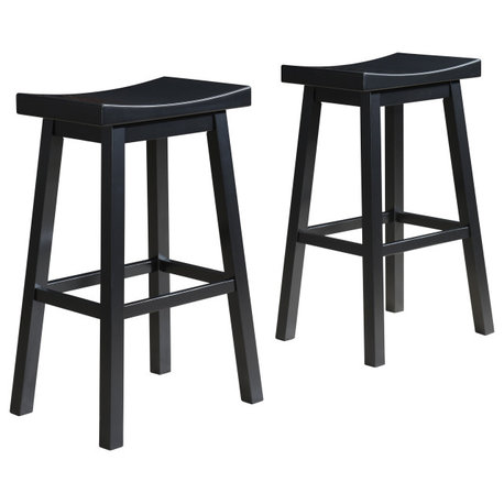 Lakewood Solid Wood Saddle Stools, Set of 2, Black, Counter Stool 24"