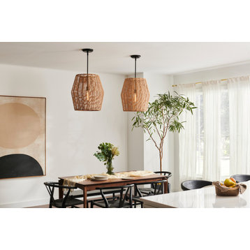 Hinkley Luca Large Convertible Pendant, Black With Camel Rattan Shade