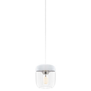Acorn White Plug-In Pendant with LED Bulb, Polished Steel