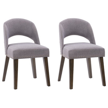 CorLiving Tiffany Gray Fabric Dining Chair with Wood Legs - Set of 2