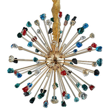 Colorful stone gold crystal chandelier for living room, dining room, bedroom, 19.7", Colorful Crystal