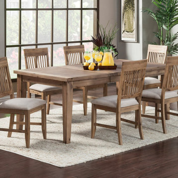 Transitional Dining Table, Rectangular Top With Butterfly Leaf & Tapered Legs