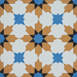Moroccan Mosaic and Tile House - Ahfir Handmade Cement Tile, Orange/Blue/Black, Sample - Wall And Floor Tile