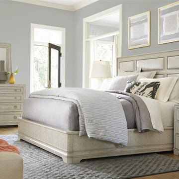 California Rustic Oak King Upholstered Panel Bed