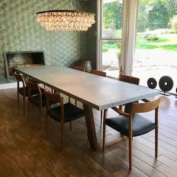 Zinc Wrapped Dining Table with Walnut Legs
