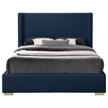 Royce Linen Upholstered Bed, Navy, Full
