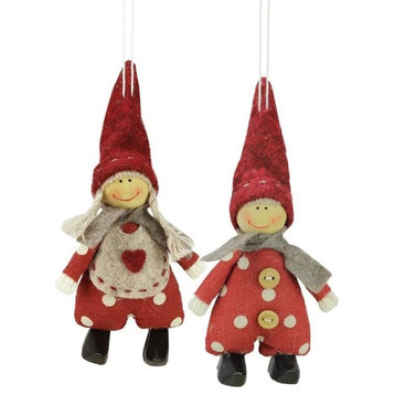 Boy and Girl Hanging Christmas Ornaments, 2-Piece Set