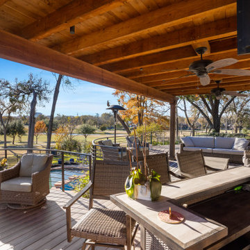 Elevated Curved Deck with Roof Extension Arbor