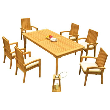 7-Piece Outdoor Teak Dining Set: 83" Rectangle Table, 6 Goa Stacking Arm Chairs