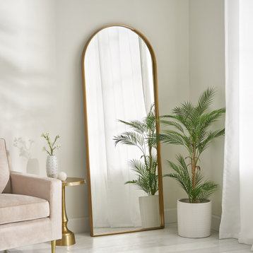 Anakin Contemporary Full Length Leaner Mirror, Brushed Brass