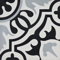Moroccan Mosaic and Tile House - Baha Handmade Cement Tile, Black/Gray, Sample - Wall And Floor Tile