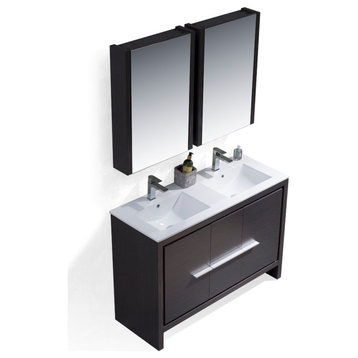 Milan 48" Double Vanity Set With Medicine Cabinets, Silver Gray