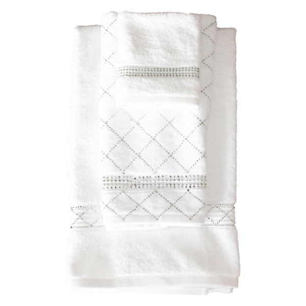 Sparkles Home Rhinestone 3 Piece Towel Set with X - Design - White