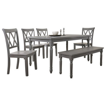 6-Piece Luxembourg Dining Set With Bench, Rustic Gray