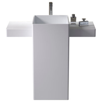ADM Rectangular Freestanding Pedestal Sink, White, 40", Matte White