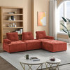 Minimalistic Modular Sectional Sofa, Deep Tufted Seat & Unique Backrest, Red