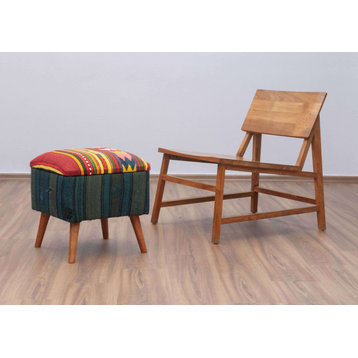 Stool Upholstered with Handwoven Kilim 16"x16"x18"
