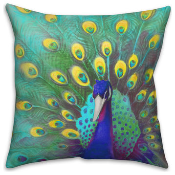 Blue and Yellow Peacock 3 16x16 Spun Poly Pillow