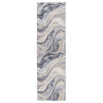 Vibe Orion Abstract Blue and Light Gray Runner Rug, 3'x10'