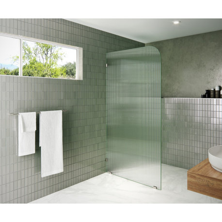 40"x78" Frameless Shower Door, Single Fixed Panel Fluted Radius, Brushed Nickel, 40" Left